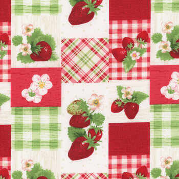 Berry Besties 2262-81 Red/Multi Strawberry Patch by Andrea Tachiera for Henry Glass Fabrics, Image