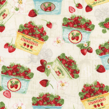 Berry Besties 2265-86 Multi Strawberry Basket by Andrea Tachiera for Henry Glass Fabrics, Image