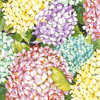 Blissful Blooms 3562-66 Green Multi Hydrangeas by Color Principle for Henry Glass Fabrics, Image