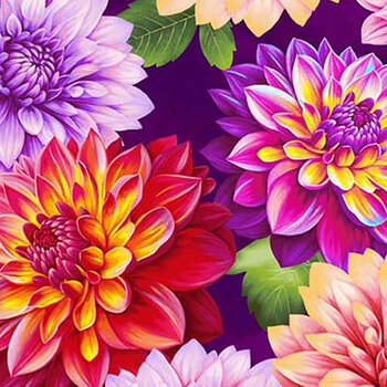 Blissful Blooms 3563-55 Purple Dahlias by Color Principle for Henry Glass Fabrics, Image