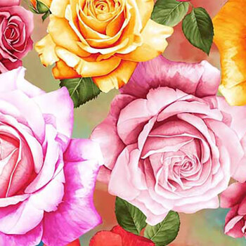 Blissful Blooms 3564-22 Pink Multi Roses by Color Principle for Henry Glass Fabrics, Image