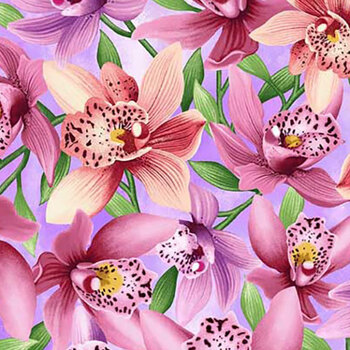 Blissful Blooms 3565-52 Lavender Orchids by Color Principle for Henry Glass Fabrics, Image