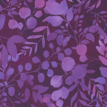 Blissful Blooms 3570-55 Purple Fern & Foliage by Color Principle for Henry Glass Fabrics, Image