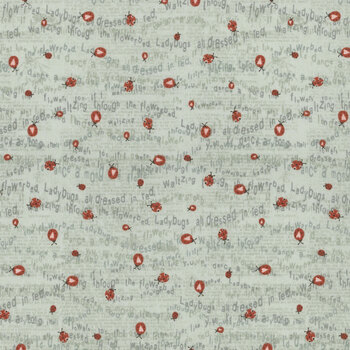 Love Bugs 3576-17 Light Blue Word Print by Janet Rae Nesbitt for Henry Glass Fabrics, Image