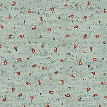 Love Bugs 3576-17 Light Blue Word Print by Janet Rae Nesbitt for Henry Glass Fabrics, Image