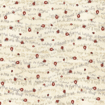 Love Bugs 3576-44 Cream Word Print by Janet Rae Nesbitt for Henry Glass Fabrics, Image