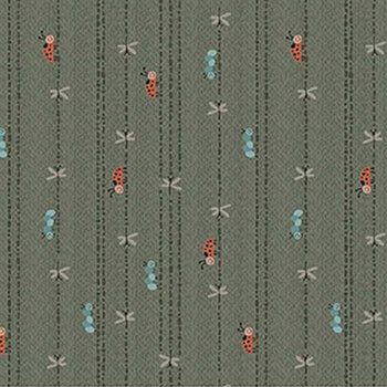 Love Bugs 3577-66 Green Bug Stripe by Janet Rae Nesbitt for Henry Glass Fabrics, Image