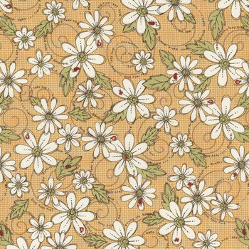 Love Bugs 3578-33 Gold Daisy Allover by Janet Rae Nesbitt for Henry Glass Fabrics, Image