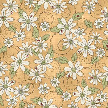 Love Bugs 3578-33 Gold Daisy Allover by Janet Rae Nesbitt for Henry Glass Fabrics, Image