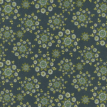 Love Struck 2289-77 Navy Daisy Wreaths by Kim Diehl for Henry Glass Fabrics, Image