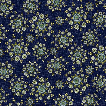 Love Struck 2289-77 Navy Daisy Wreaths by Kim Diehl for Henry Glass Fabrics, Image