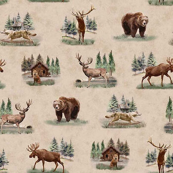 Majestic Mountainside 2314-44 Cream Small Scenic by Jan Shade Beach for Henry Glass Fabrics, Image