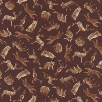 Majestic Mountainside 2315-33 Brown Tossed Animals by Jan Shade Beach for Henry Glass Fabrics, Image