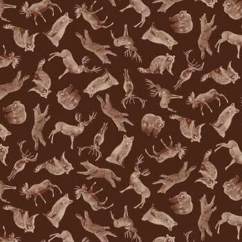 Majestic Mountainside 2315-33 Brown Tossed Animals by Jan Shade Beach for Henry Glass Fabrics, Image