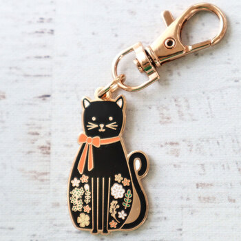 Flamingo Toes Black Cat Enamel Charm, Image
