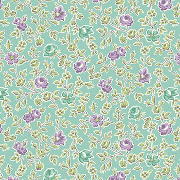 Sweet Things A-1636-T Teal Climbing Rose by Andover Fabrics, Image