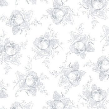Quilter's Flour VI 1693-01W White Stylized Rose by Henry Glass Fabrics, Image