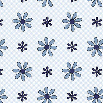 Friendship Garden 3632-17 Light Blue Daisy Check by Gail Pan for Henry Glass Fabrics, Image