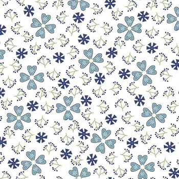 Friendship Garden 3631-11 White Pinwheel Flowers by Gail Pan for Henry Glass Fabrics, Image