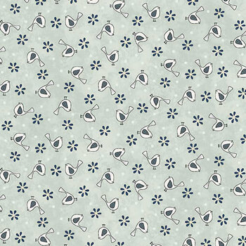 Friendship Garden 3626-17 Light Blue Little Birds by Gail Pan for Henry Glass Fabrics, Image
