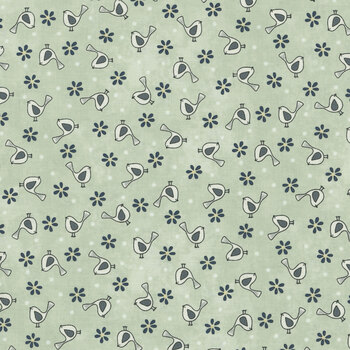 Friendship Garden 3626-17 Light Blue Little Birds by Gail Pan for Henry Glass Fabrics