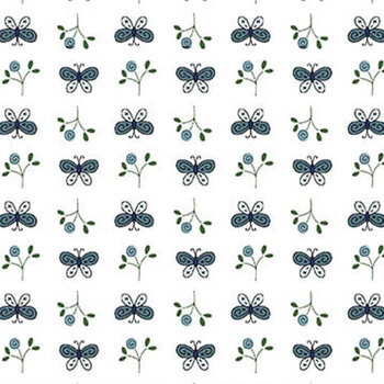 Friendship Garden 3625-11 White Mini Butterfly by Gail Pan for Henry Glass Fabrics, Image