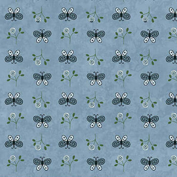 Friendship Garden 3625-77 Blue Mini Butterfly by Gail Pan for Henry Glass Fabrics, Image