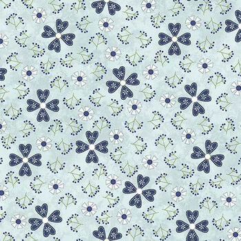 Friendship Garden 3631-17 Light Blue Pinwheel Flowers by Gail Pan for Henry Glass Fabrics, Image