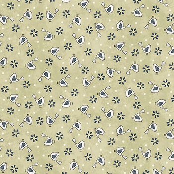 Friendship Garden 3626-60 Light Green Little Birds by Gail Pan for Henry Glass Fabrics, Image