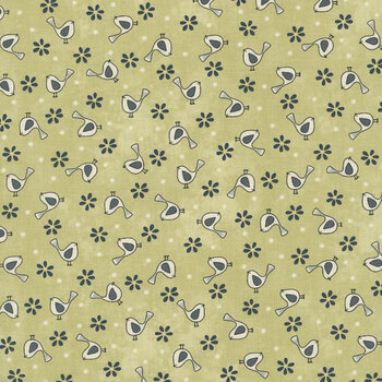 Friendship Garden 3626-60 Light Green Little Birds by Gail Pan for Henry Glass Fabrics
