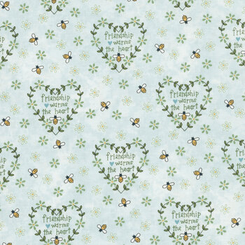 Friendship Garden 3629-17 Light Blue Friendship Hearts by Gail Pan for Henry Glass Fabrics