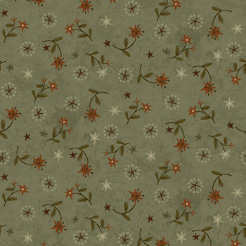 Hearth & Home 3618-66 Green Star Lily Scatter by Janet Rae Nesbitt for Henry Glass Fabrics, Image