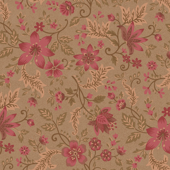Hearth & Home 3615-38 Brown Folk Flower Vine by Janet Rae Nesbitt for Henry Glass Fabrics, Image