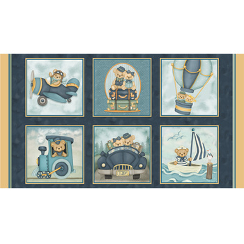 Traveling Teddies 2417B-77 Large Block Print Panel by Shelly Comiskey for Henry Glass Fabrics, Image