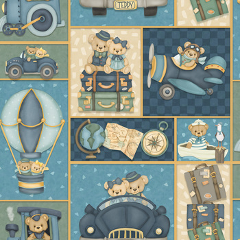 Traveling Teddies 2419-74 Multi Patchwork by Shelly Comiskey for Henry Glass Fabrics, Image
