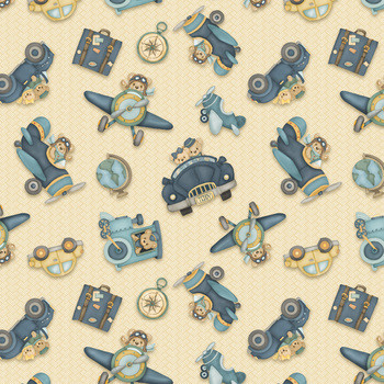 Traveling Teddies 2421-44 Beige Travel Teddies by Shelly Comiskey for Henry Glass Fabrics, Image