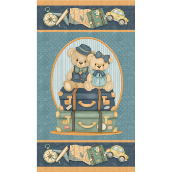 Traveling Teddies 2424P-17 Multi Panel by Shelly Comiskey for Henry Glass Fabrics, Image