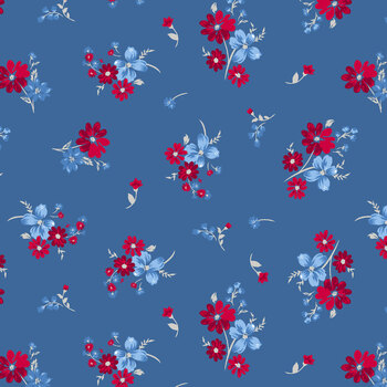 Front Porch Charm 4697-75 Blue Tossed Flowers by Satin Moon Designs for Blank Quilting Corporation, Image