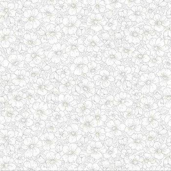 Best of Cream & Sugar 8924-01W White on White Linear Floral by Studio E Fabrics, Image
