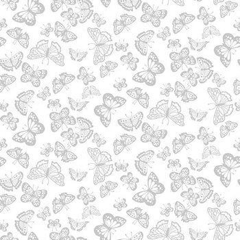 Best of Cream & Sugar 8929-01W White on White Butterflies by Studio E Fabrics, Image