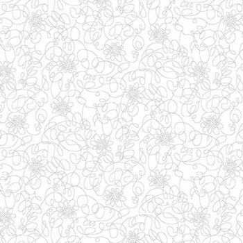 Best of Cream & Sugar 8934-01W White on White Modern Art Floral by Studio E Fabrics, Image