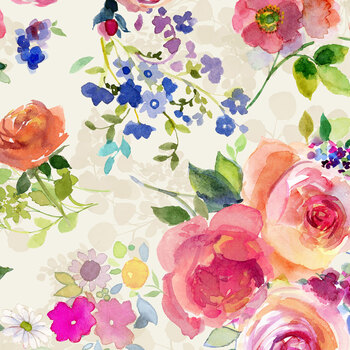 Fleur de Rose Y4759-2 Light Cream Bouquets by Sue Zipkin for Clothworks, Image