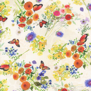 Fleur de Rose Y4762-2 Light Cream Butterfly Garden by Sue Zipkin for Clothworks