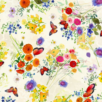 Fleur de Rose Y4762-2 Light Cream Butterfly Garden by Sue Zipkin for Clothworks, Image