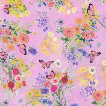 Fleur de Rose Y4762-42 Pink Butterfly Garden by Sue Zipkin for Clothworks