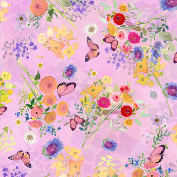 Fleur de Rose Y4762-42 Pink Butterfly Garden by Sue Zipkin for Clothworks, Image