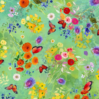 Fleur de Rose Y4762-110 Mint Butterfly Garden by Sue Zipkin for Clothworks, Image