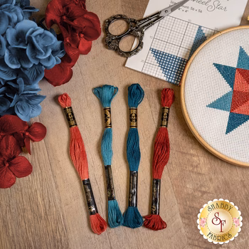  Learn to Cross Stitch Pinwheel Star - 4pc Embroidery Floss Set, Image