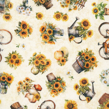 Sunflower Serenade 31803-E Oatmeal by Morris Creative Group for Quilting Treasures Fabrics