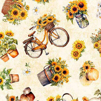 Sunflower Serenade 31803-E Oatmeal by Morris Creative Group for Quilting Treasures Fabrics, Image